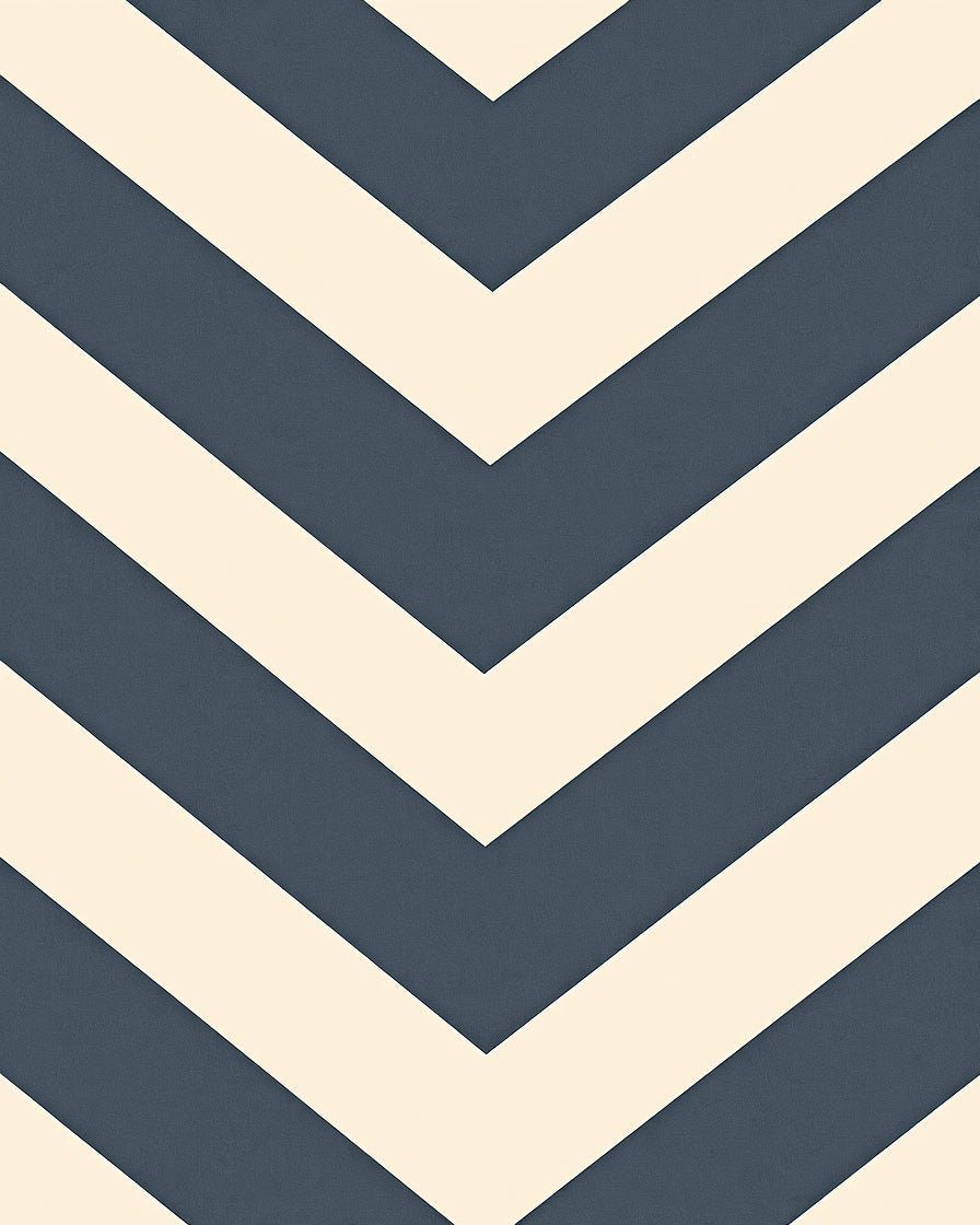 Modern Navy Cream Chevron Pattern Rug
