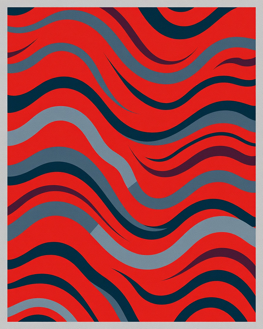 Red Blue Wavy Stripe Pattern Rug