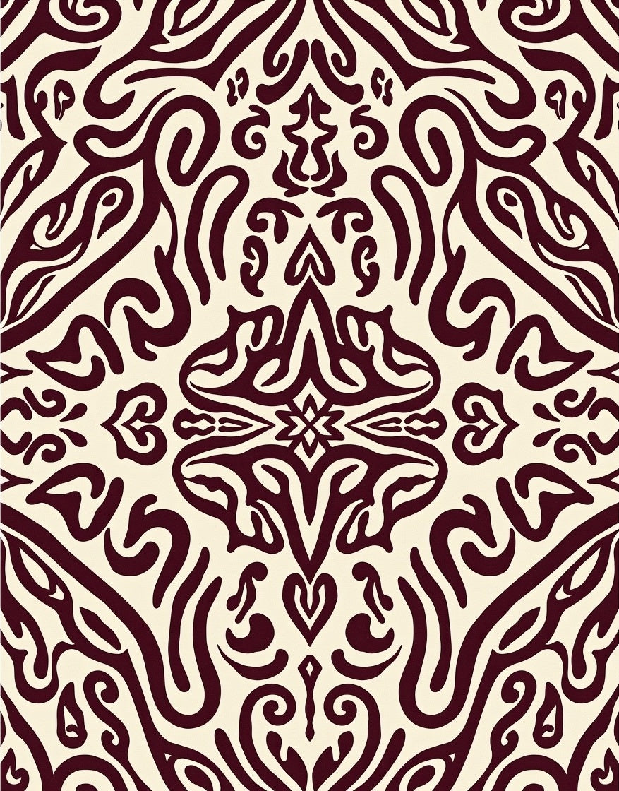 Ornate Burgundy Cream Damask Design Rug