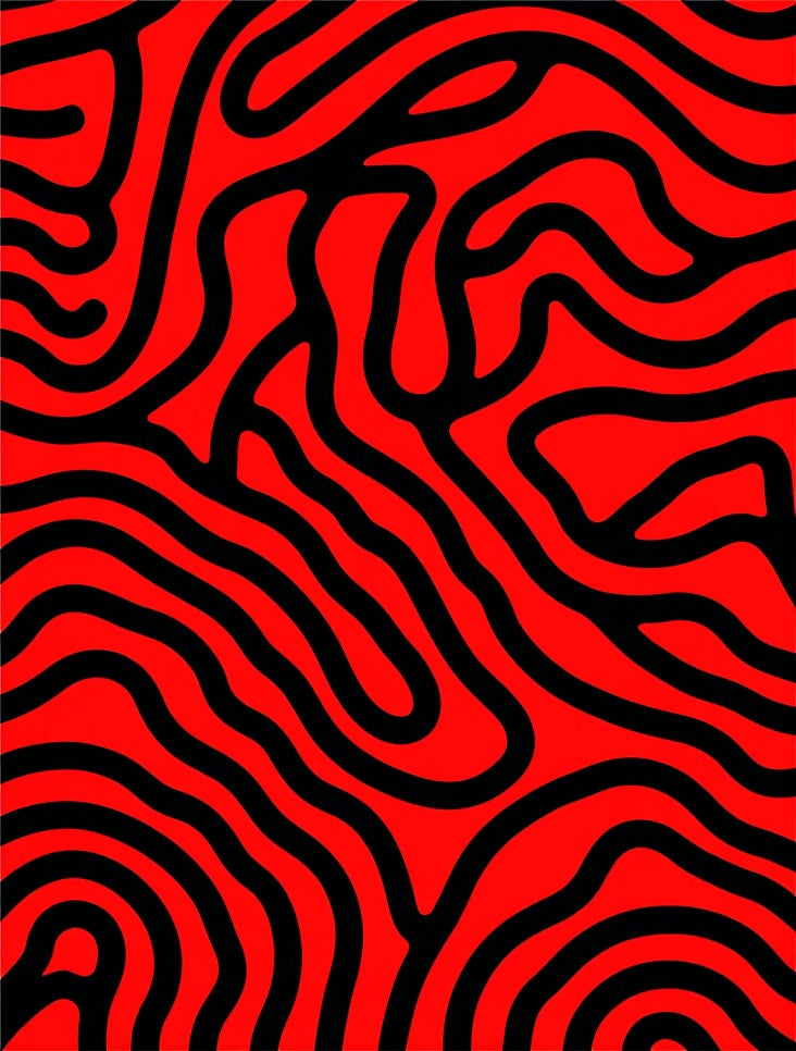 Bold Red and Black Wavy Lines Design Rug