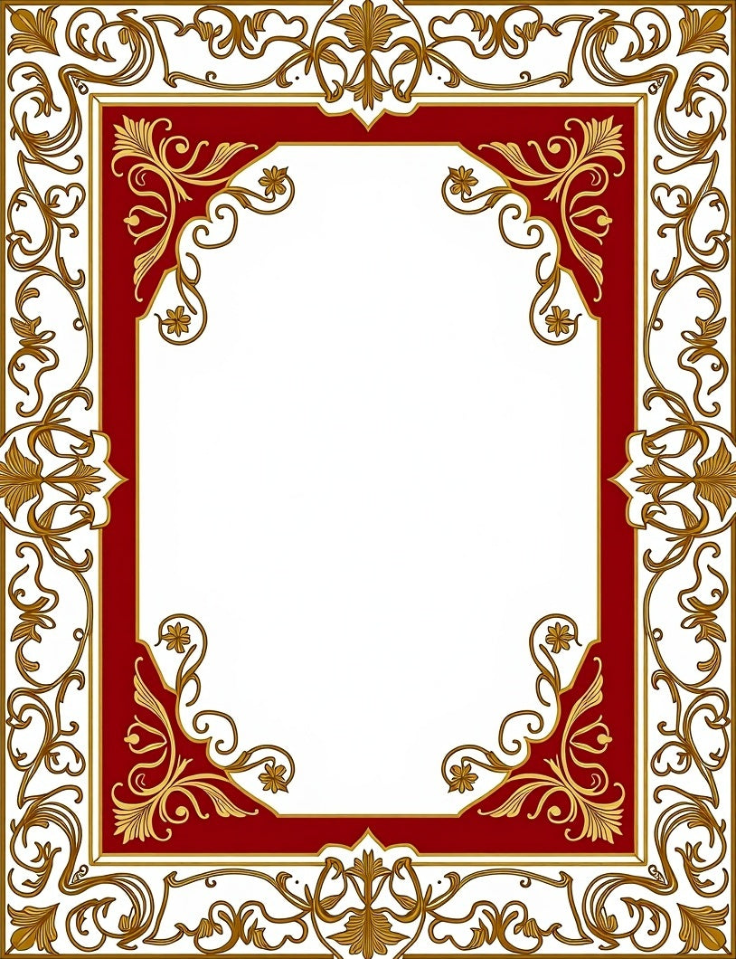 Golden Floral Red Border Rug