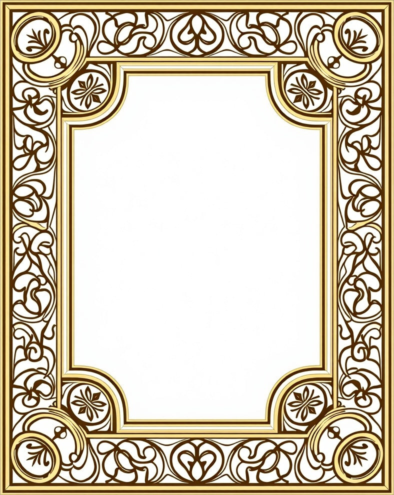 Ornate Golden Scrollwork Pattern Rug