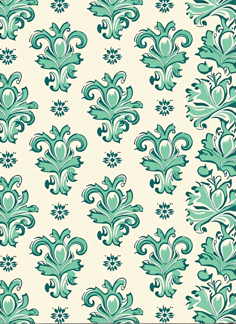 Turquoise Damask Floral Pattern Rug