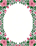 Pink Rose Vine Floral Border Rug
