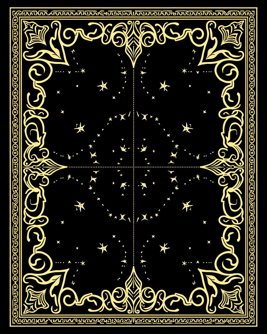 Vintage Black Gold Celestial Border Rug