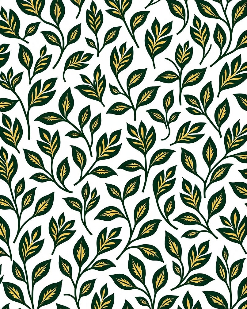 Dark Green Leafy Branch Pattern Rug