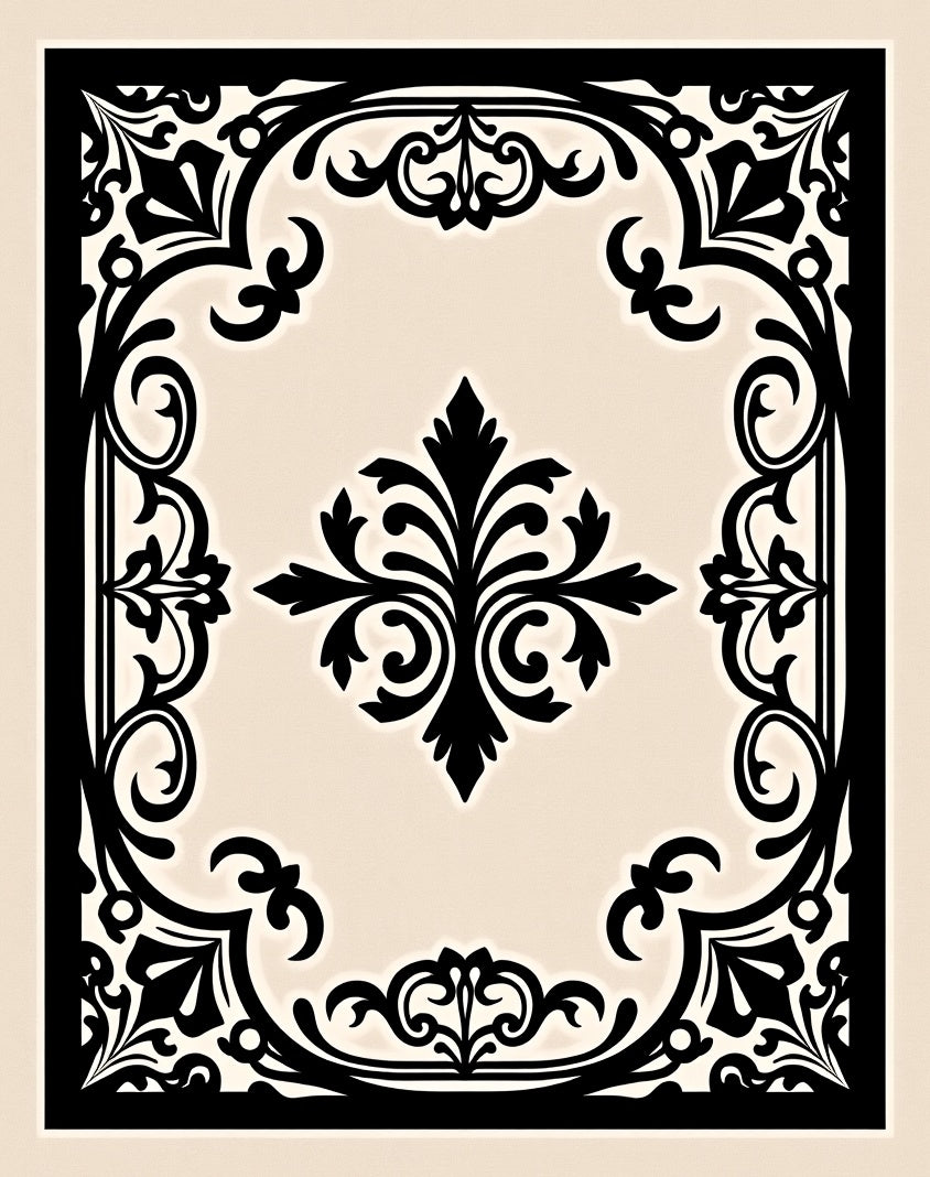 Ornate Black Flourish Decorative Pattern Rug