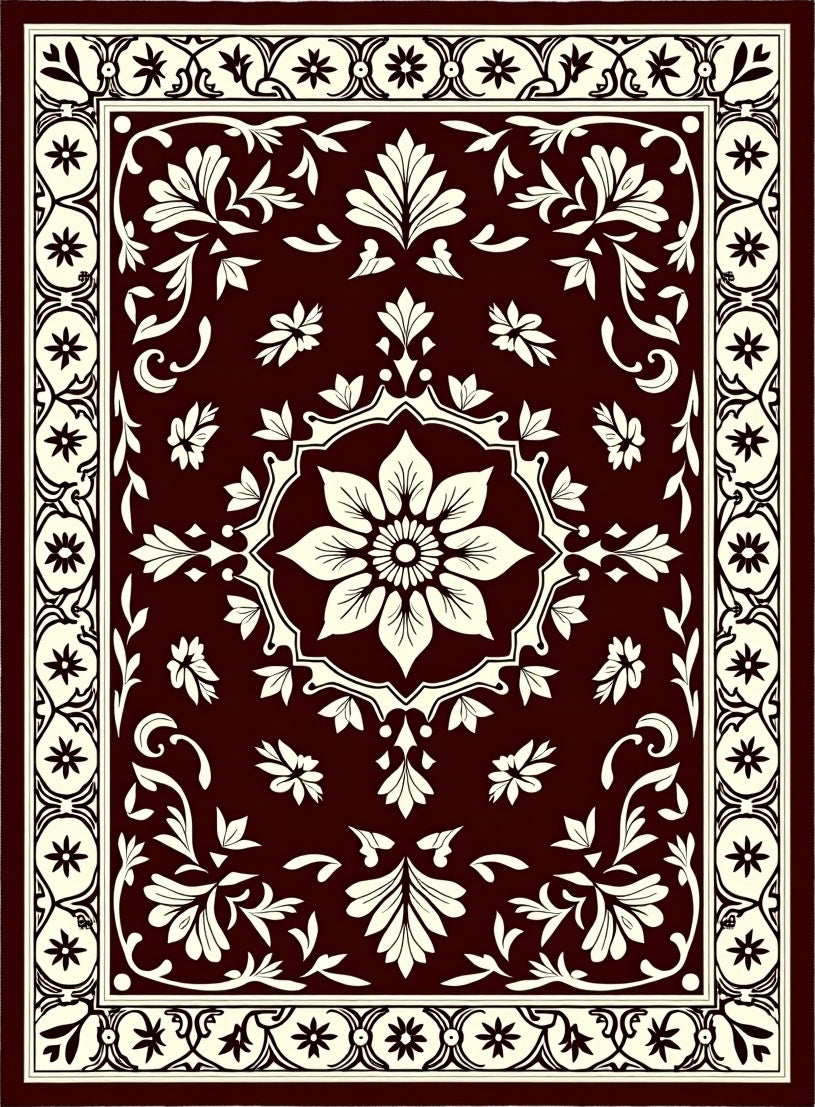 Rich Floral Medallion Border Design Rug