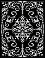 Intricate Black White Floral Scroll Pattern Rug
