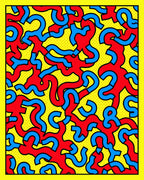 Bold Red Blue Abstract Pattern Rug