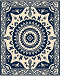 Classic Dark Blue Sunburst Mandala Rug