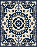 Classic Dark Blue Sunburst Mandala Rug