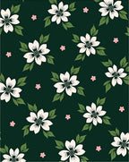 White Flower Pattern with Green Leaves Rug