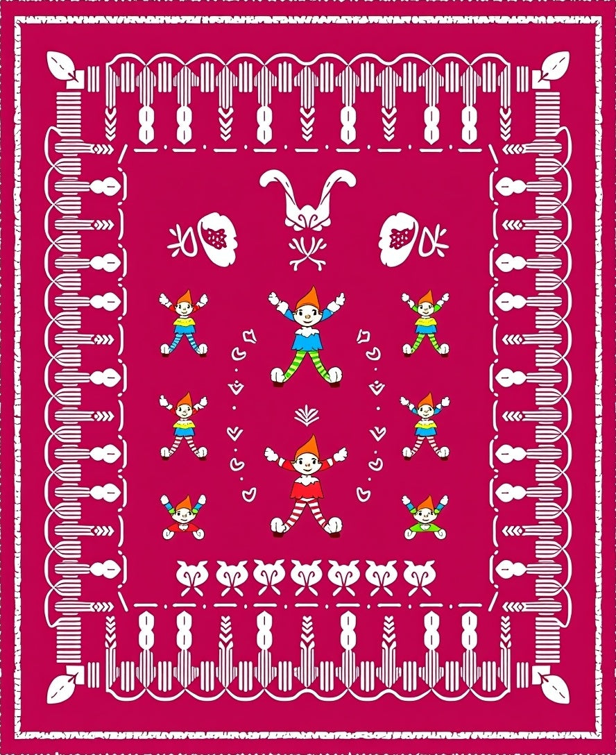 Festive Red Gnomes Repeating Border Art Rug