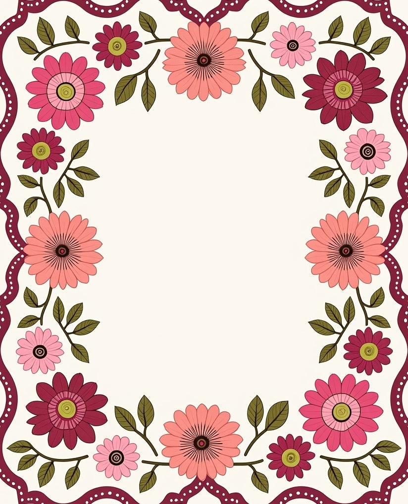 Whimsical Flowers With Pretty Border Design Rug