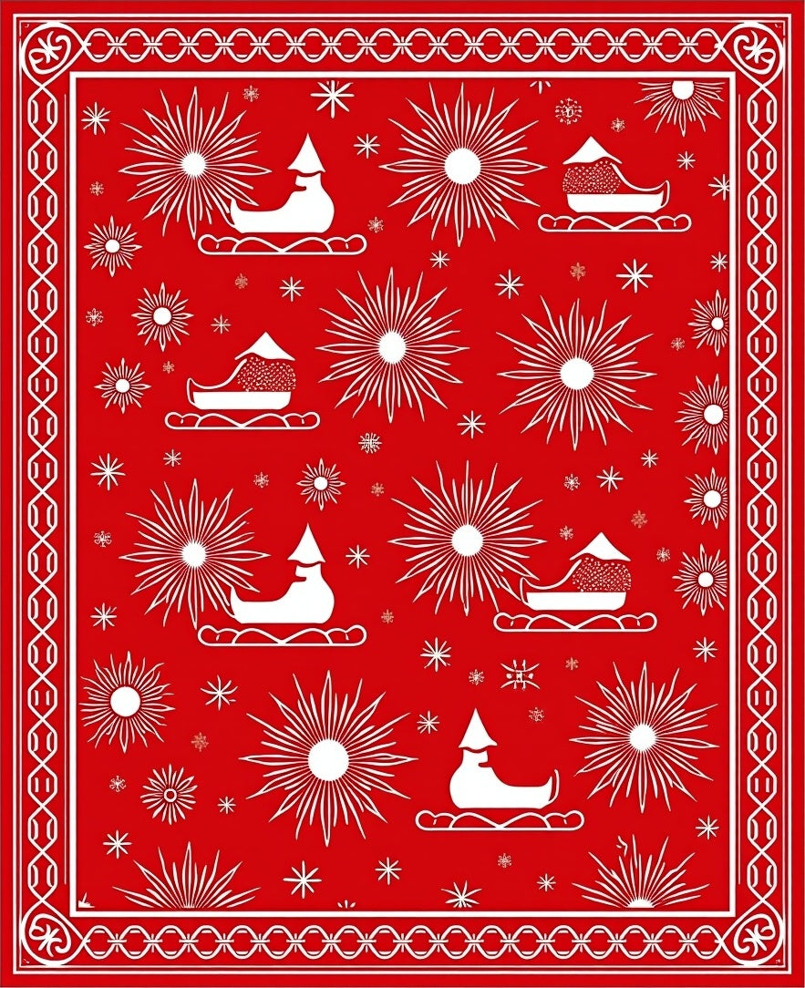 Crimson Red Sleighs Sunburst Snowflake Rug
