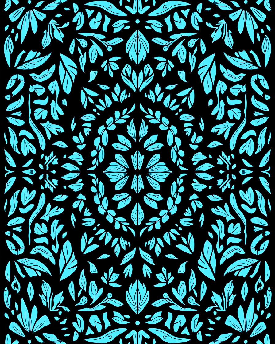 Bright Teal Foliage Symmetry Rug