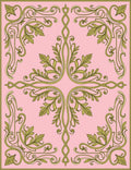 Elegant Green Leaf Scrollwork Pattern Rug