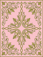 Elegant Green Leaf Scrollwork Pattern Rug