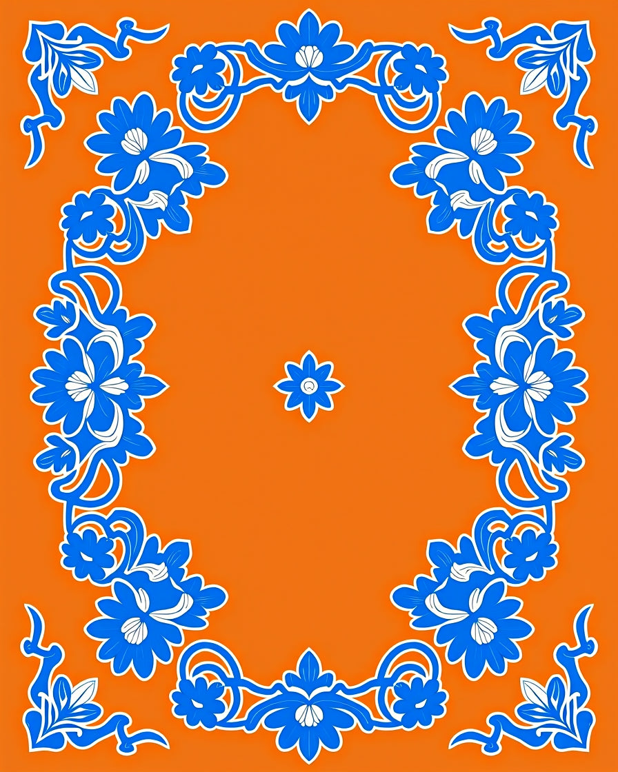 Blue Floral Swirl Ornate Vintage Design Rug