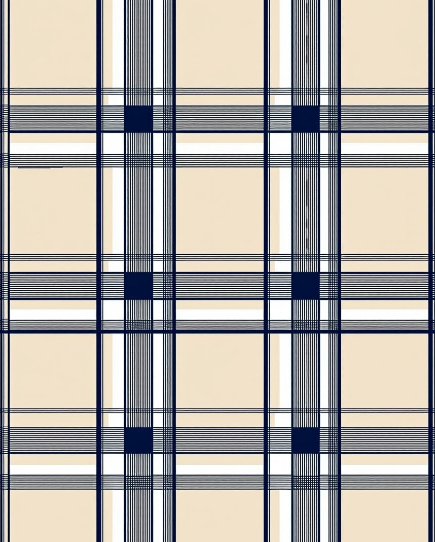 Classic Plaid Navy Beige Pattern Rug