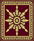 Maroon Golden Starburst Floral Border Rug