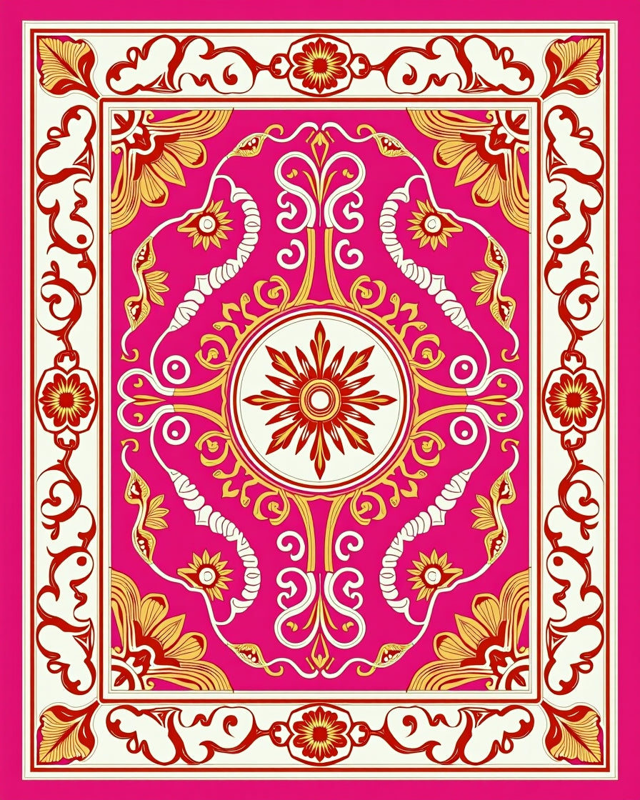 Ornate Floral Leafy Pattern Rug