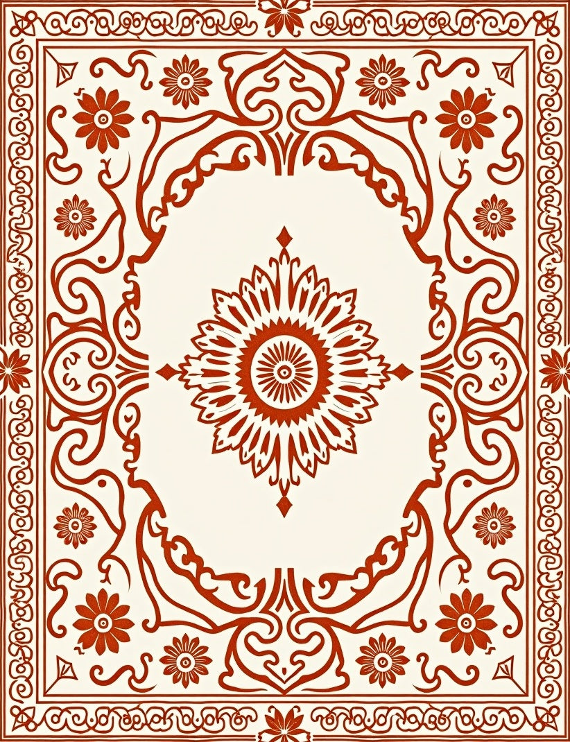 Intricate Red Floral Scroll Medallion Rug