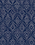Dark Blue Stylized Floral Gem Pattern Rug