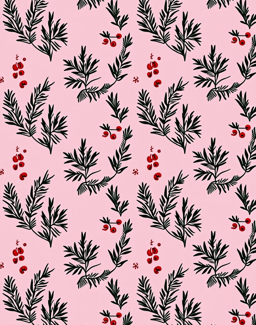 Pink Sprig Berries Foliage Rug