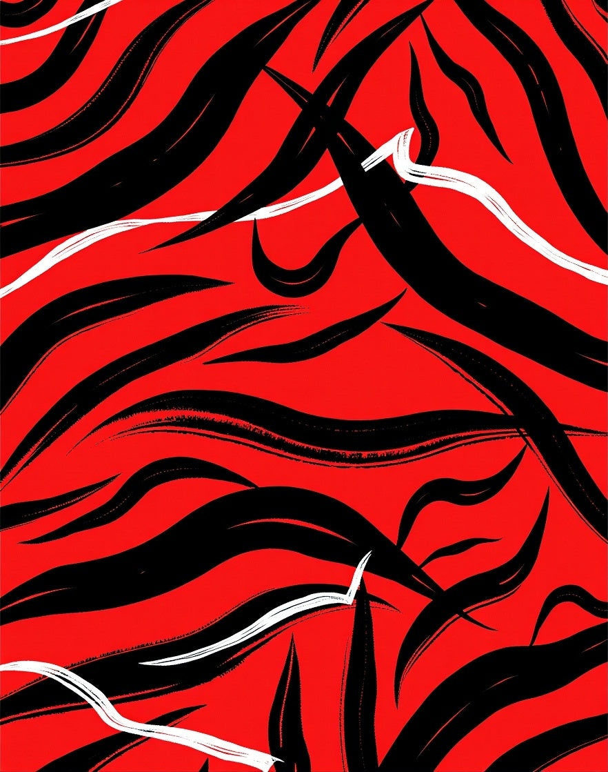 Bold Red Black Abstract Brushstrokes Rug