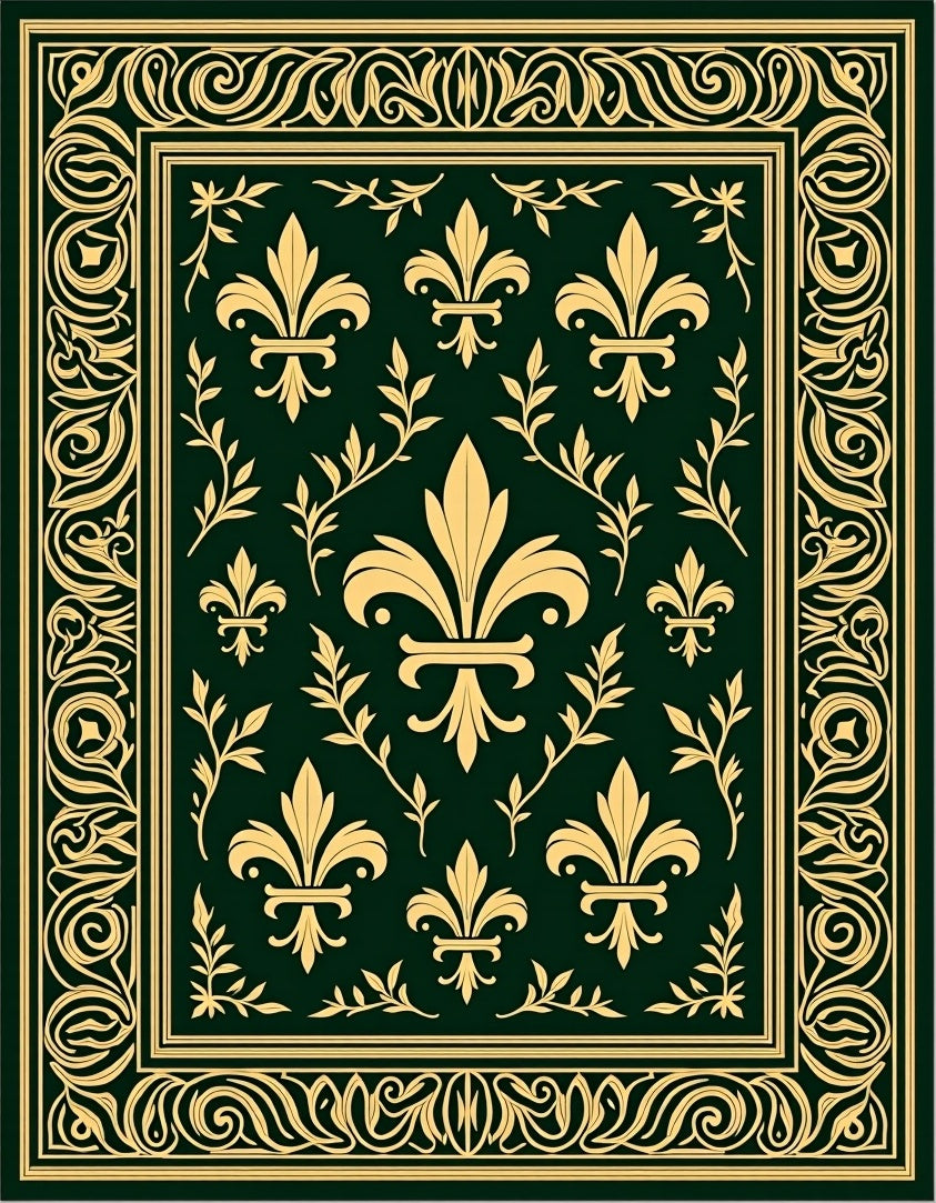 Ornate Fleur de Lis Border Pattern Rug
