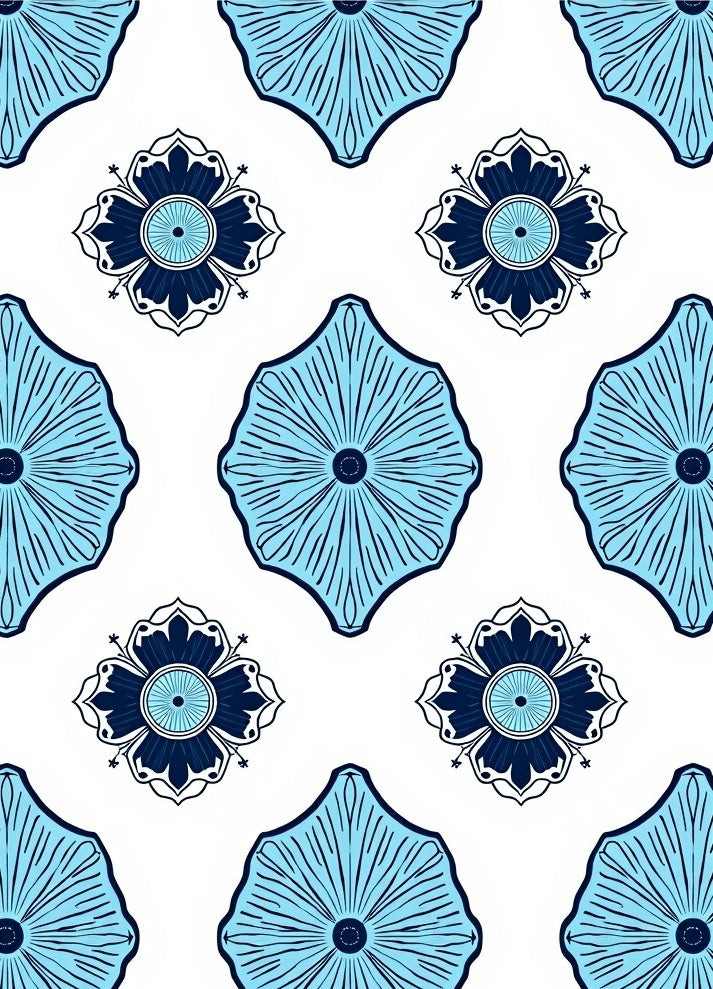 Floral Medallion Blue White Pattern Rug