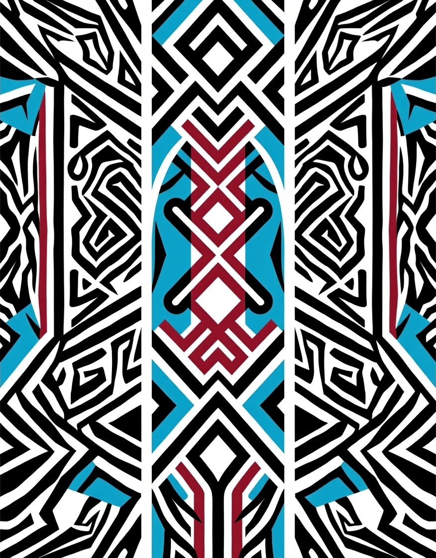 Tribal Geometric Black Blue Rug