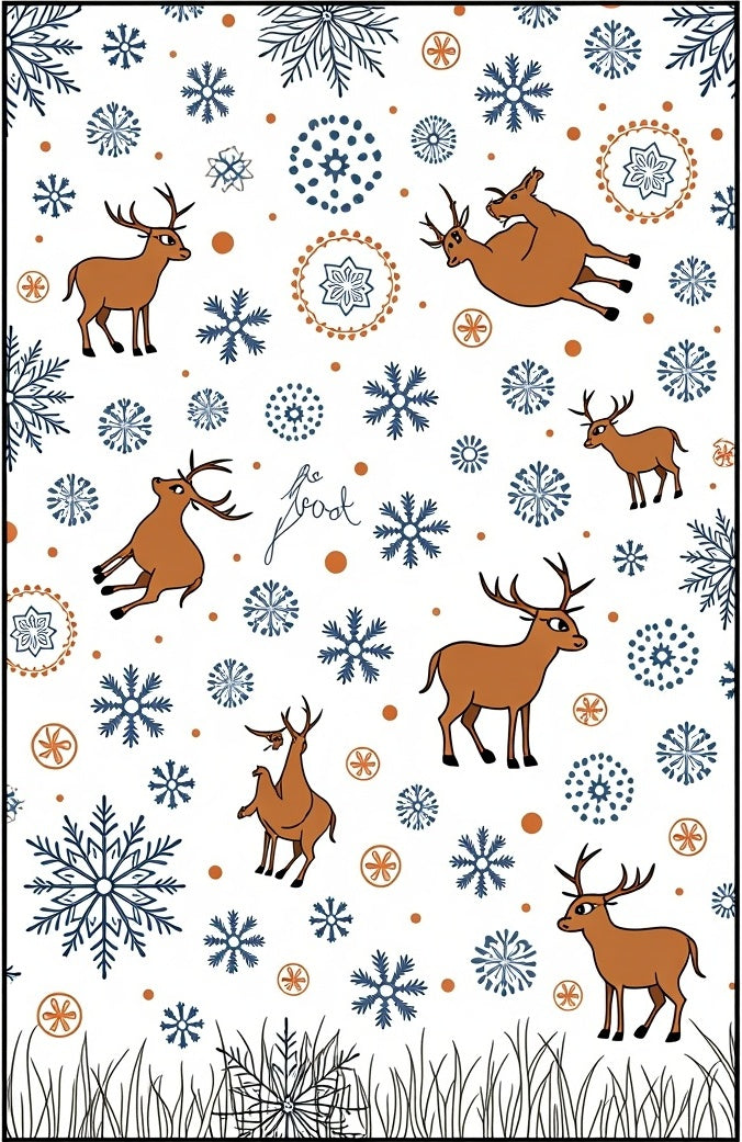 Whimsical Brown Deer Snowflake Cascade Rug