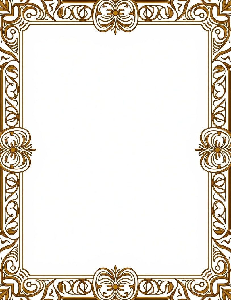 Ornate Golden Floral Scroll Border Rug