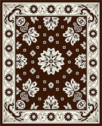 Brown Cream Floral Medallion Design Rug