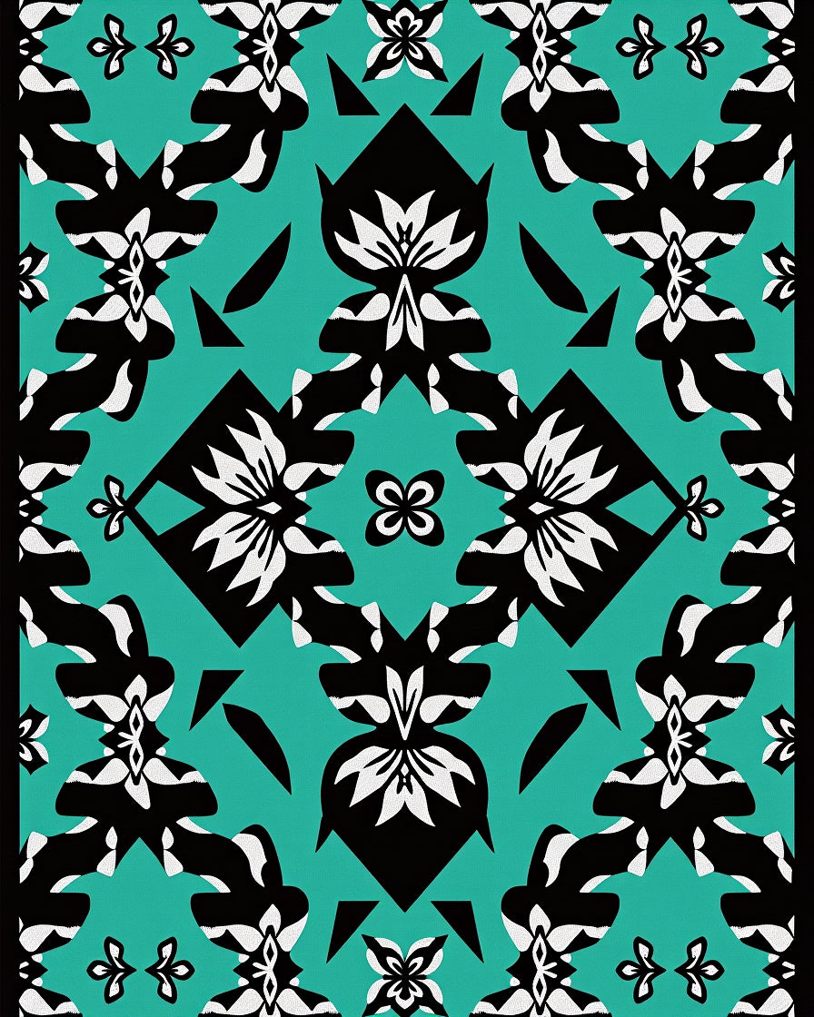 Bold Floral Geometric Teal Rug