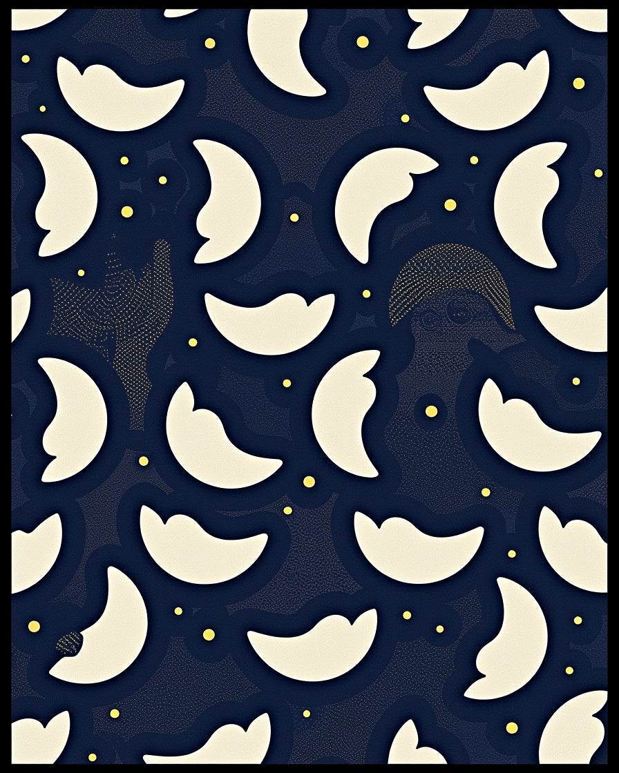 Abstract Crescent Moon Yellow Dot Pattern Rug