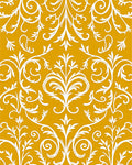 White Scrollwork On Golden Yellow Fabric Rug