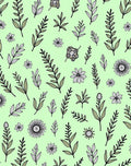 Light Green Botanical Sketch Pattern Rug