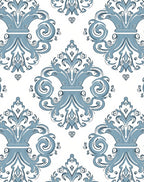 Blue Floral Scroll Damask Pattern Rug