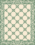 Ornate Cream Green Diamond Border Rug