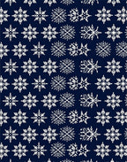 White Snowflake Patterned Navy Rug