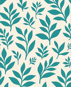 Teal Leaf Pattern On Cream Background Rug