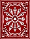Crimson Sunburst Radial Border Rug