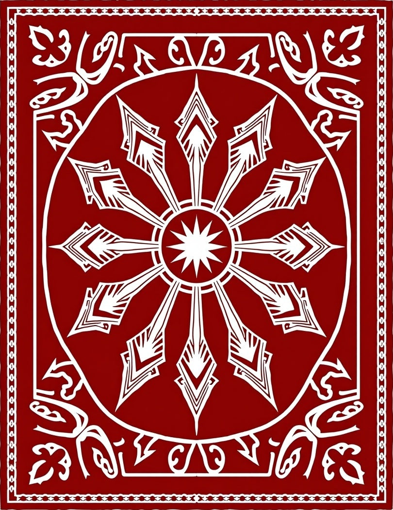 Crimson Sunburst Radial Border Rug