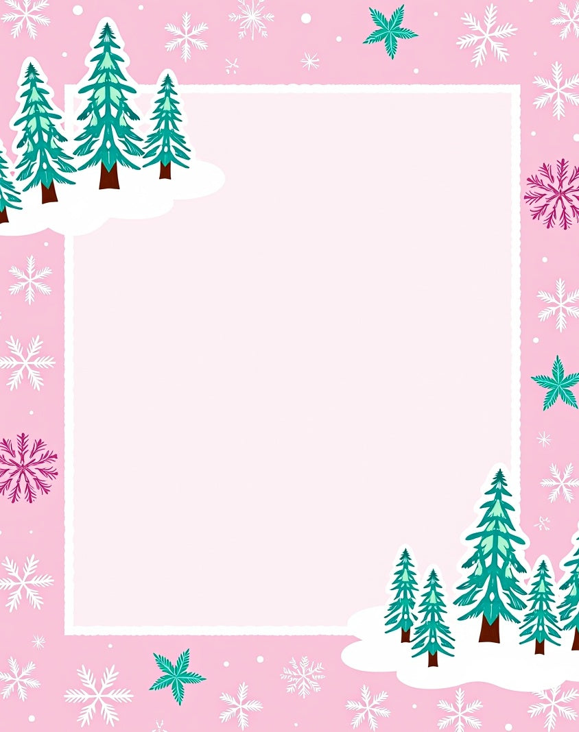 Pink Snowy Pine Forest Snowflakes Rug
