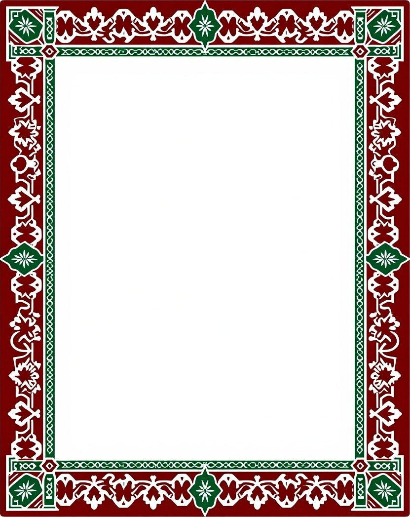 Rich Red Green Floral Border Rug