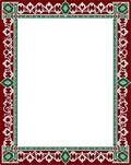 Rich Red Green Floral Border Rug